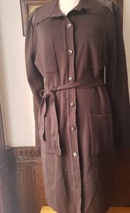 Wool/Leather knit belted brown shirtdress